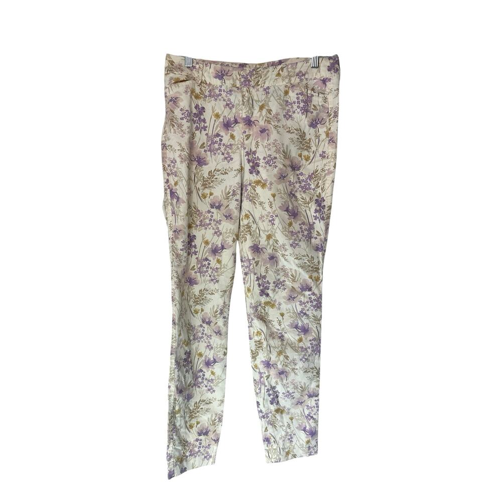 Old Navy Purple Floral‎ Office Work Straight Leg Pixie Dress Pants Size 4 Tall